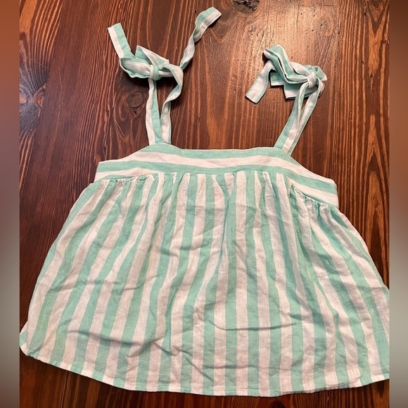 STONEY CLOVER x TARGET Mint Green & White Stripe Linen Blend Top Flowy Crop Bows - Picture 4 of 7